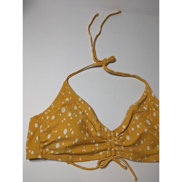 Kona Sol Bikini Yellow XL Cinched Front Dot Print Top Neck Tie Swimsuit Beach - Picture 3 of 11